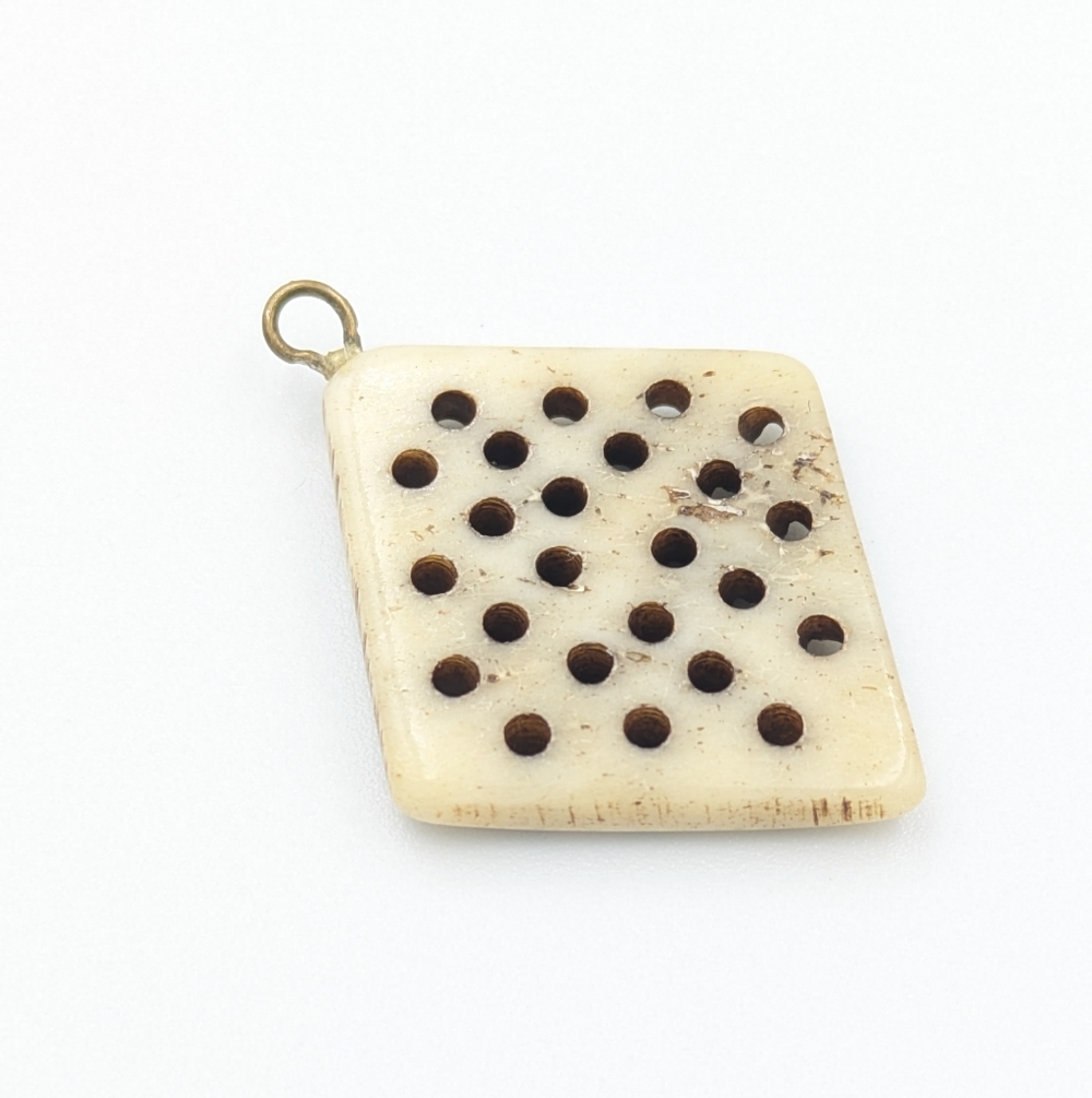 Nepal Tibet Buddhist Carved Mantra Dots Bone Amulet Pendant